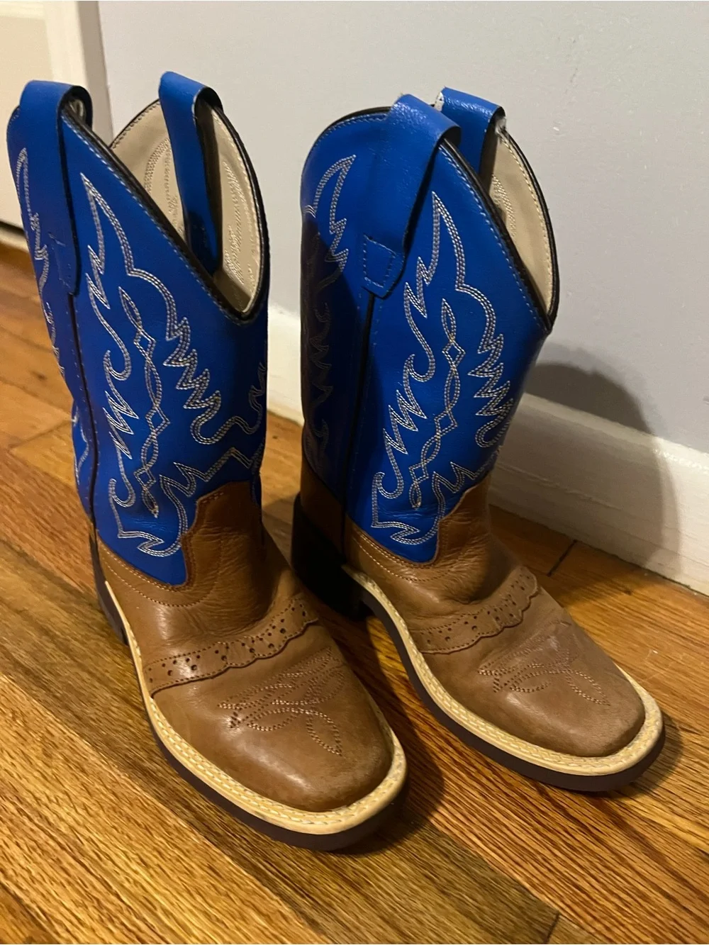 Old West Children's Tan Canyon w/ Blue Top Saddle Vamp Western Boot
